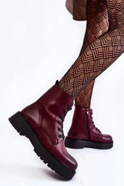 Discount Buty Sergio Leone Damskie Botki Na Platformie Bordowe Randi