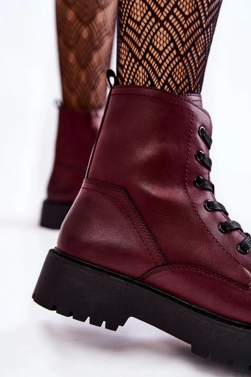 Discount Buty Sergio Leone Damskie Botki Na Platformie Bordowe Randi