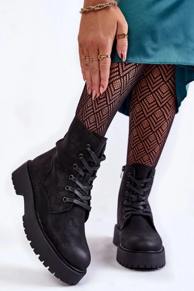 Damskie Trapery|Botki Sznurowane>Buty Sergio Leone Damskie Botki Na Platformie Czarne Randi