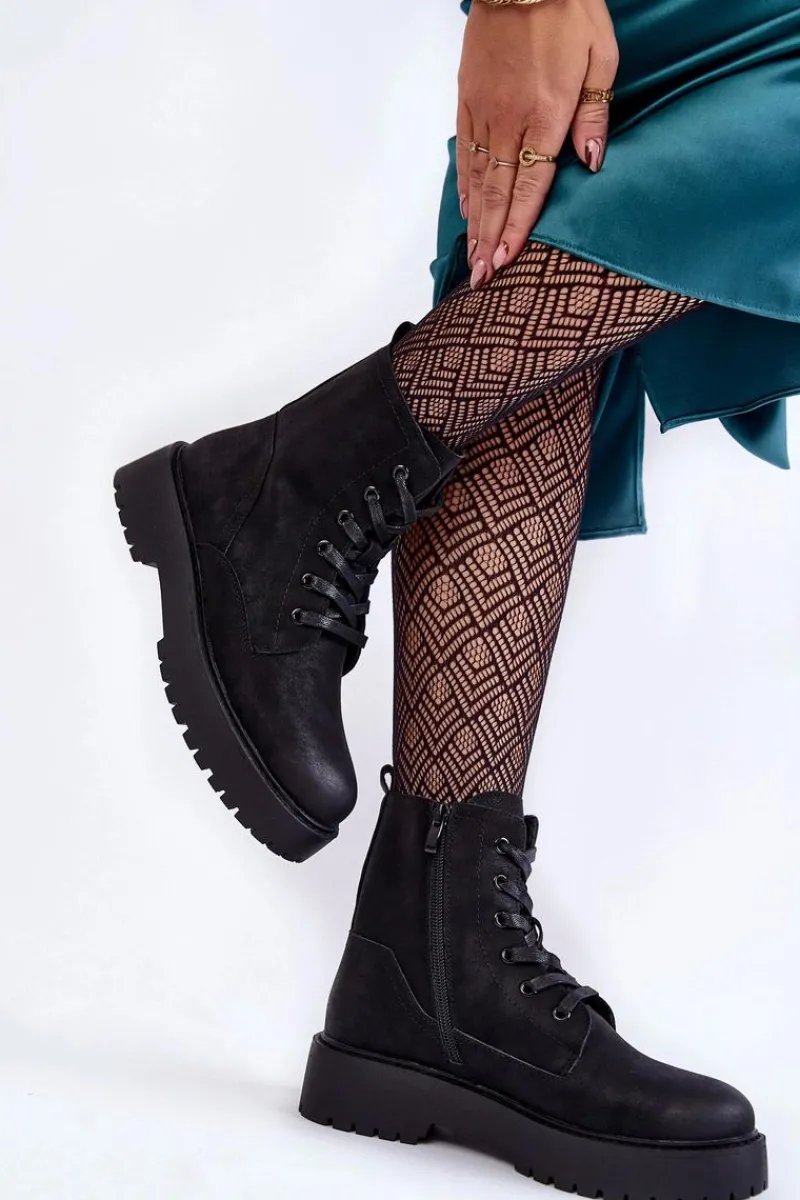 Damskie Trapery|Botki Sznurowane>Buty Sergio Leone Damskie Botki Na Platformie Czarne Randi