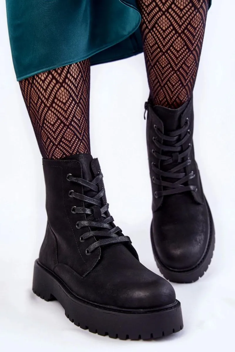 Damskie Trapery|Botki Sznurowane>Buty Sergio Leone Damskie Botki Na Platformie Czarne Randi