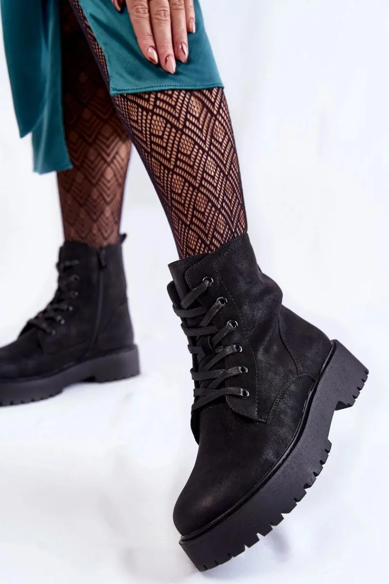 Damskie Trapery|Botki Sznurowane>Buty Sergio Leone Damskie Botki Na Platformie Czarne Randi