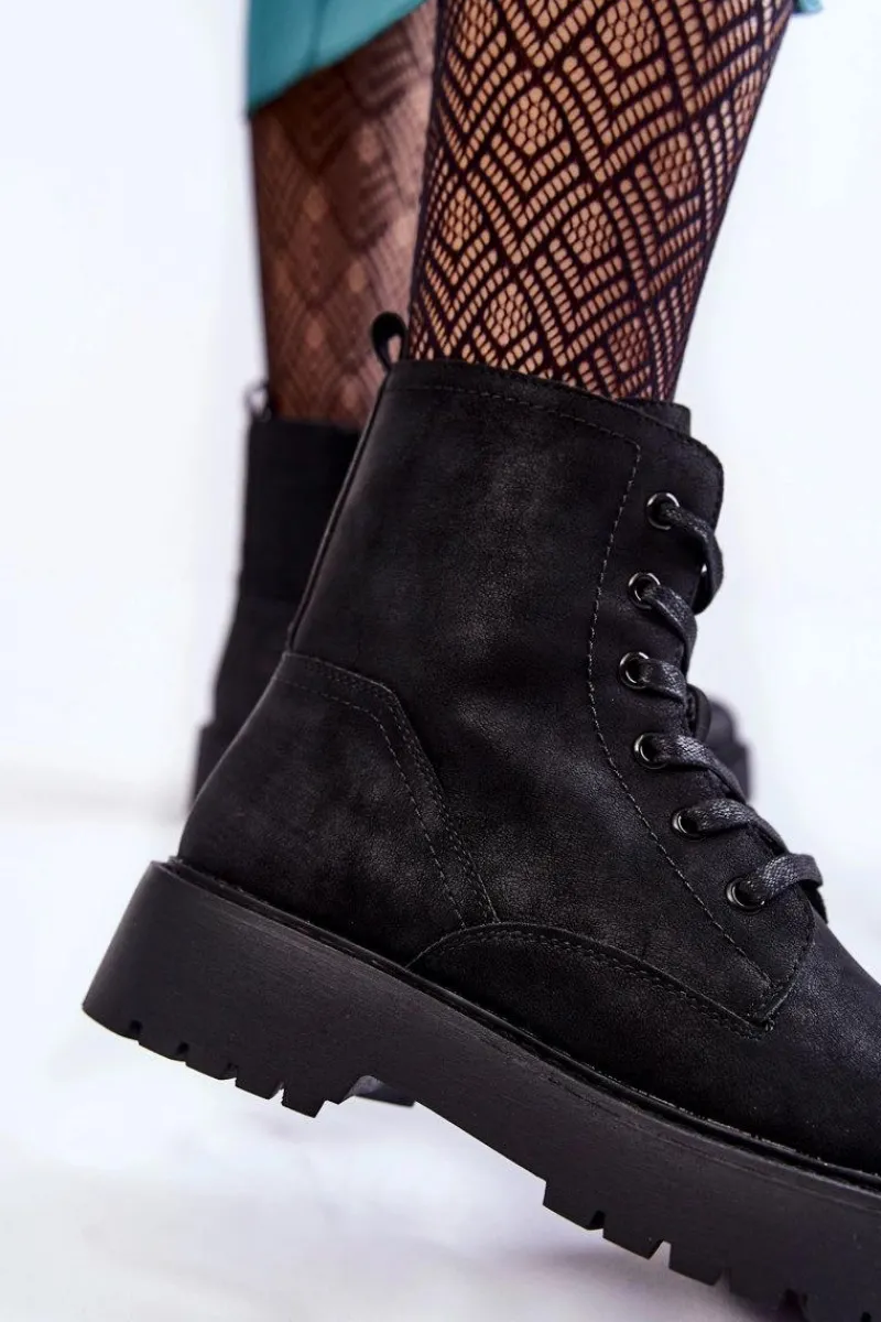 Damskie Trapery|Botki Sznurowane>Buty Sergio Leone Damskie Botki Na Platformie Czarne Randi