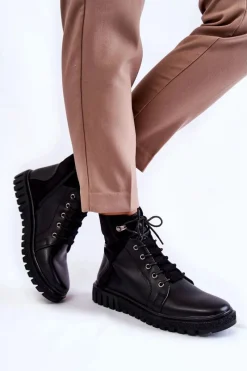 Damskie Trapery|Botki Sznurowane>Buty Sergio Leone Damskie Botki Na Platformie Czarne Kristin