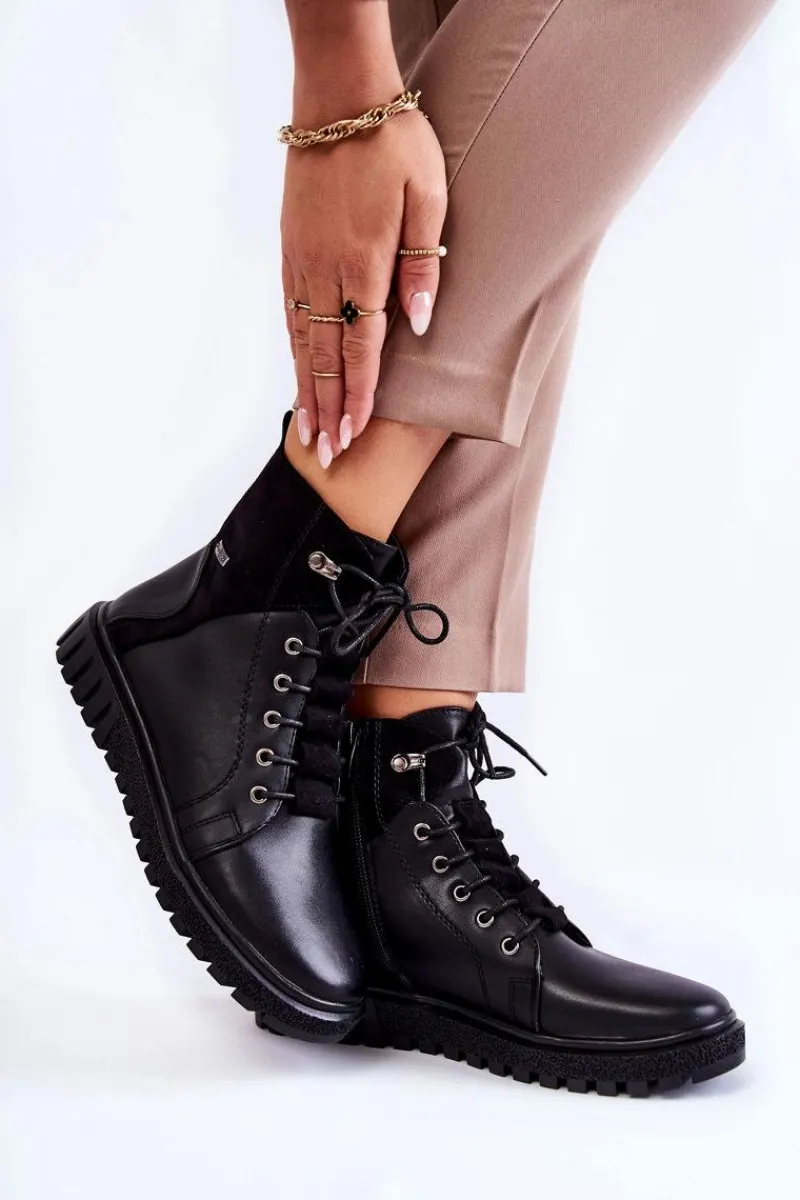 Damskie Trapery|Botki Sznurowane>Buty Sergio Leone Damskie Botki Na Platformie Czarne Kristin