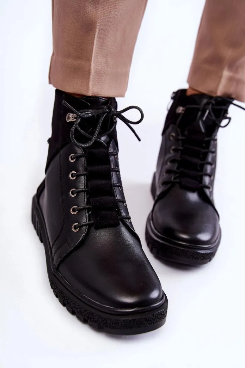 Damskie Trapery|Botki Sznurowane>Buty Sergio Leone Damskie Botki Na Platformie Czarne Kristin