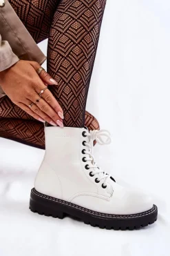 Big Star Shoes Damskie Botki Na Platformie Big Star KK274539 Białe