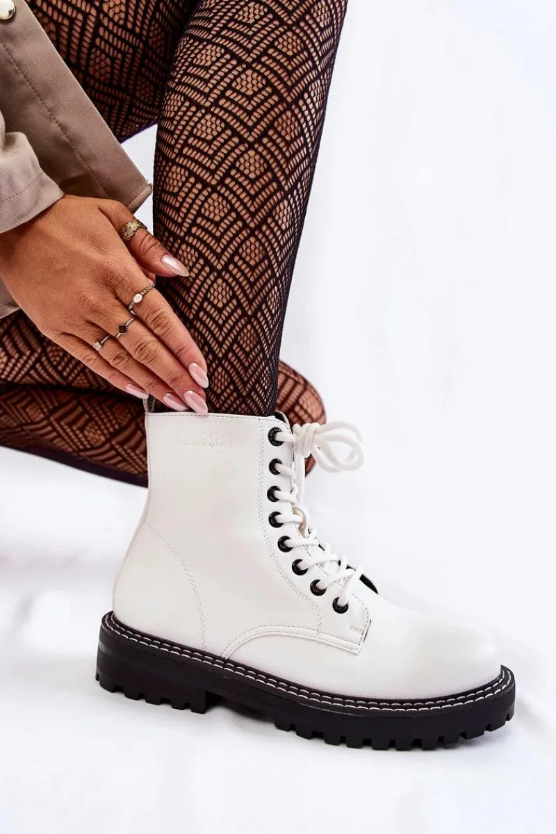 Big Star Shoes Damskie Botki Na Platformie Big Star KK274539 Białe