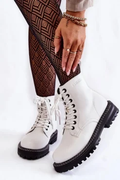 Big Star Shoes Damskie Botki Na Platformie Big Star KK274539 Białe