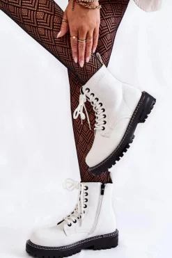 Big Star Shoes Damskie Botki Na Platformie Big Star KK274539 Białe