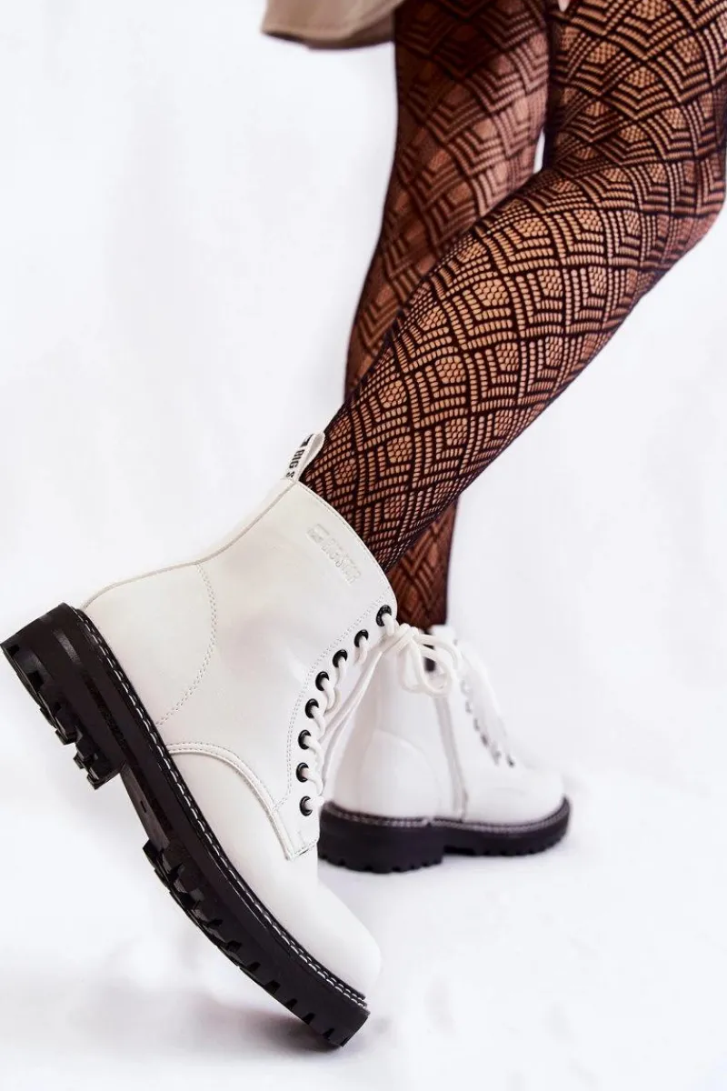 Big Star Shoes Damskie Botki Na Platformie Big Star KK274539 Białe