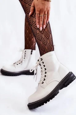 Big Star Shoes Damskie Botki Na Platformie Big Star KK274539 Białe