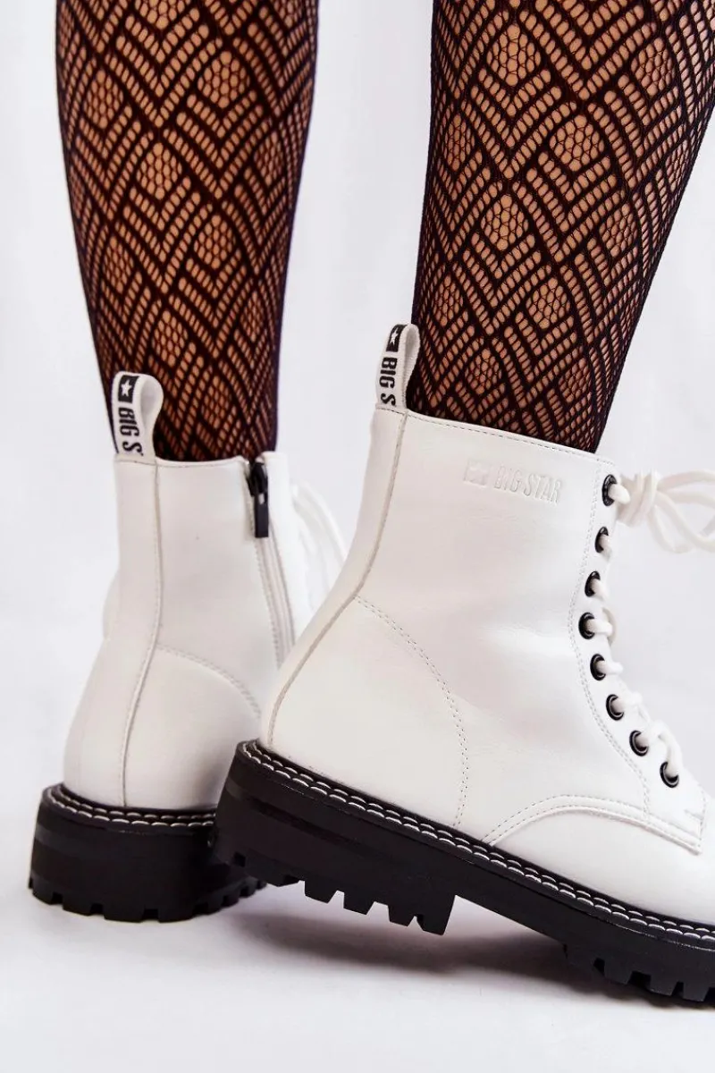 Big Star Shoes Damskie Botki Na Platformie Big Star KK274539 Białe