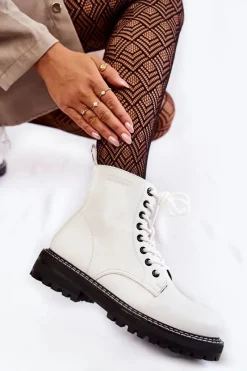 Big Star Shoes Damskie Botki Na Platformie Big Star KK274539 Białe