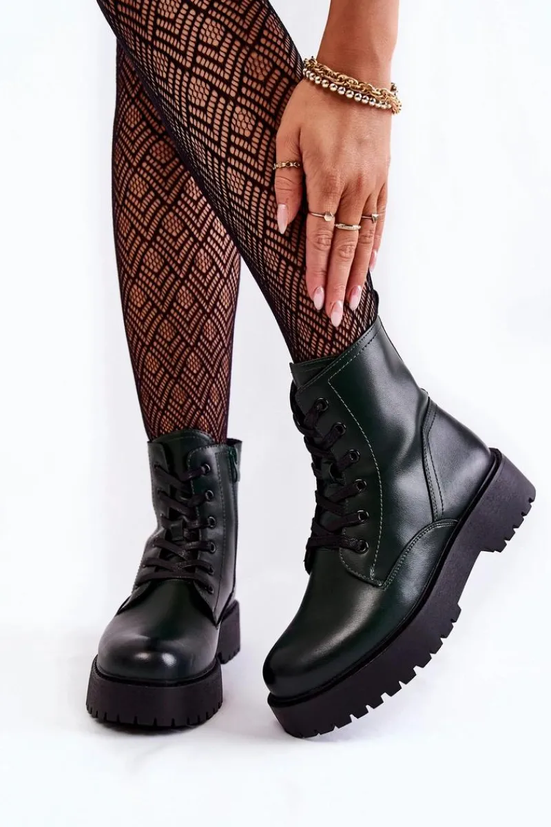 Sale Damskie Botki Na Platformie Zielone Randi Damskie Damskie Trapery|Botki Sznurowane