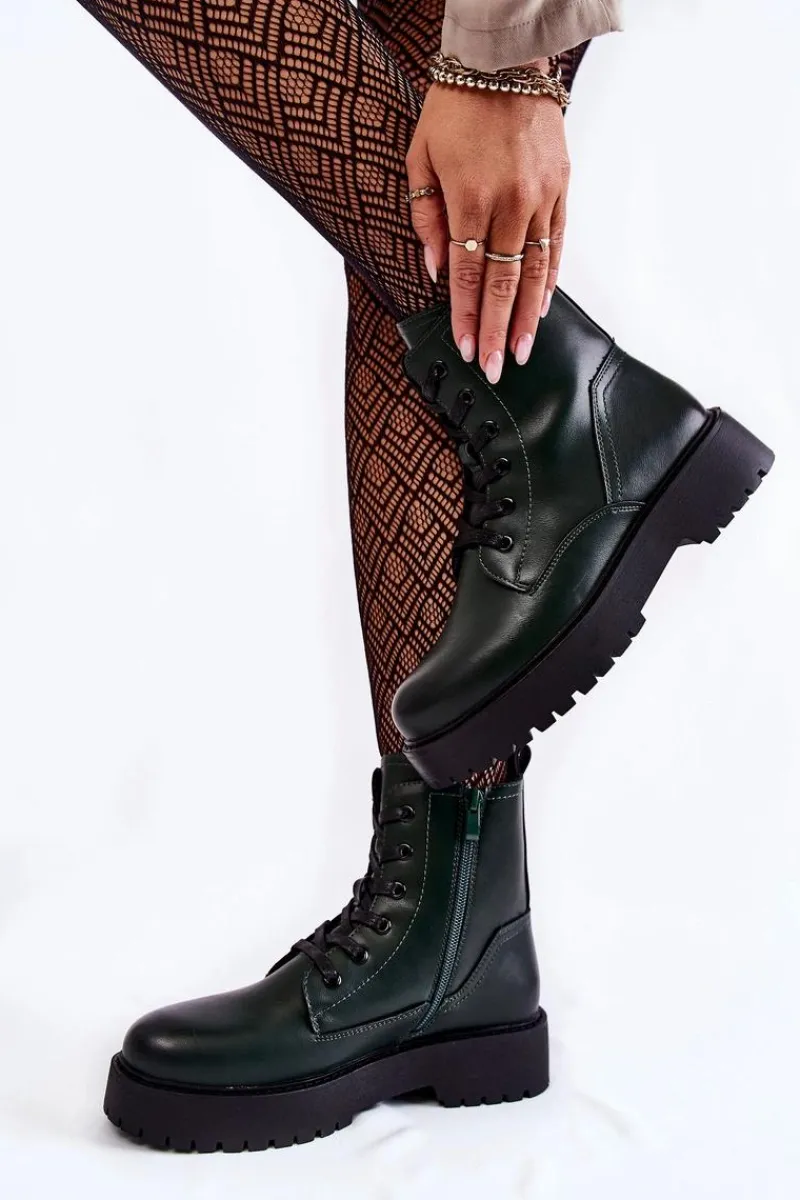 Sale Damskie Botki Na Platformie Zielone Randi Damskie Damskie Trapery|Botki Sznurowane