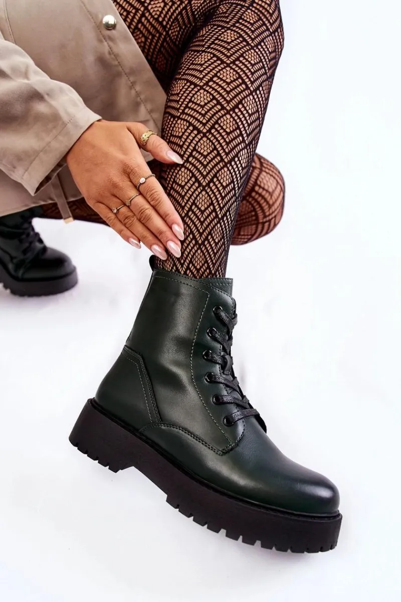 Sale Damskie Botki Na Platformie Zielone Randi Damskie Damskie Trapery|Botki Sznurowane