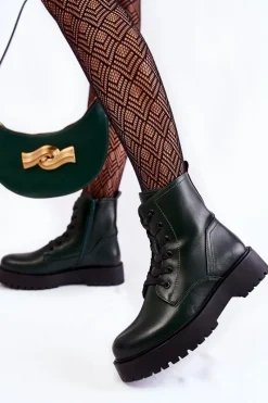 Sale Damskie Botki Na Platformie Zielone Randi Damskie Damskie Trapery|Botki Sznurowane