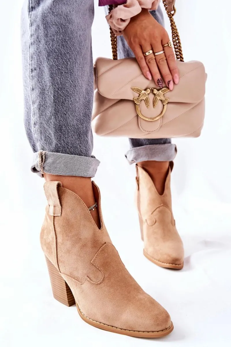 Online Damskie Botki Na Słupku Beżowe Meronet Damskie Botki Na Słupku|Botki Zimowe Damskie