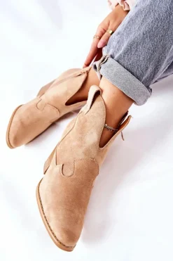 Online Damskie Botki Na Słupku Beżowe Meronet Damskie Botki Na Słupku|Botki Zimowe Damskie