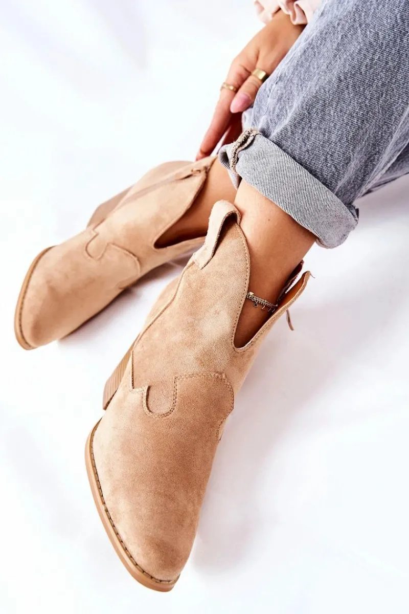 Online Damskie Botki Na Słupku Beżowe Meronet Damskie Botki Na Słupku|Botki Zimowe Damskie