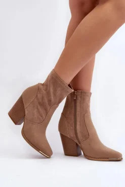 Online Boto Damskie Botki Na Słupku Beżowe Sanile