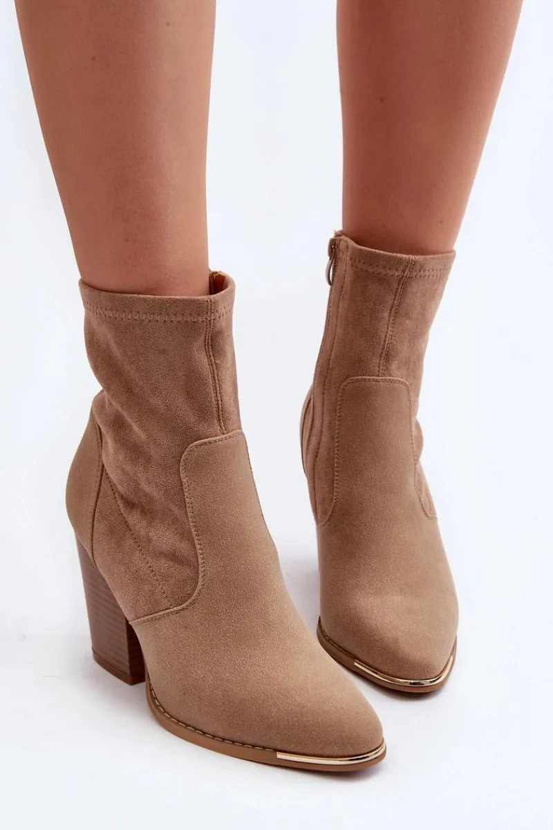 Online Boto Damskie Botki Na Słupku Beżowe Sanile