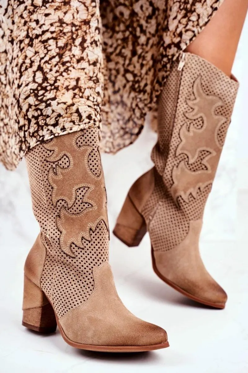 Online Damskie Botki Na Słupku Beżowe Skórzane Wysokie Rosemary Damskie Botki Na Słupku|Brązowe I Beżowe Botki