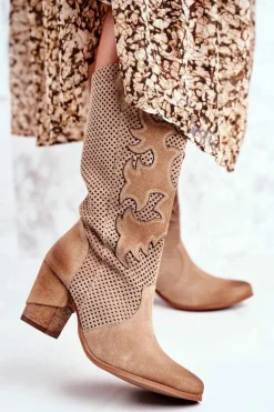 Online Damskie Botki Na Słupku Beżowe Skórzane Wysokie Rosemary Damskie Botki Na Słupku|Brązowe I Beżowe Botki