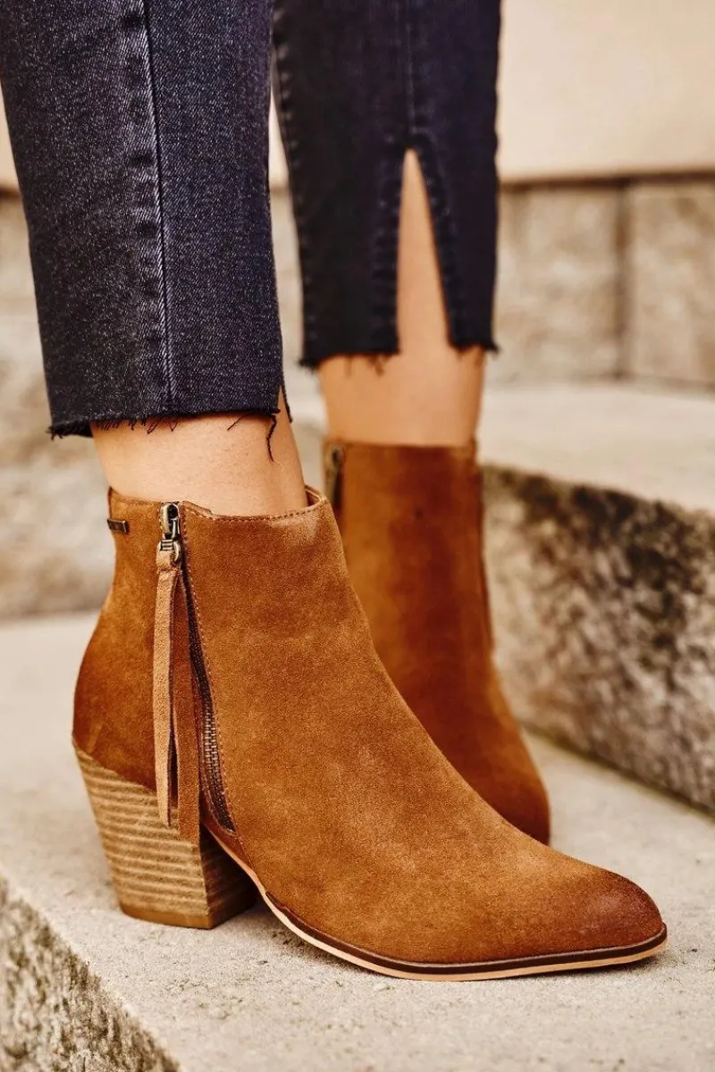 New Damskie Botki Na Słupku Big Star Camel GG274364 Damskie Botki Na Słupku|Brązowe I Beżowe Botki