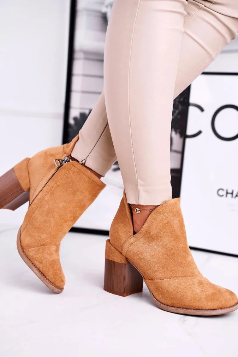 Online Damskie Botki Na Słupku Camel Wycięte Meliori Damskie Botki Na Słupku|Brązowe I Beżowe Botki