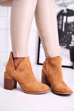 Online Damskie Botki Na Słupku Camel Wycięte Meliori Damskie Botki Na Słupku|Brązowe I Beżowe Botki