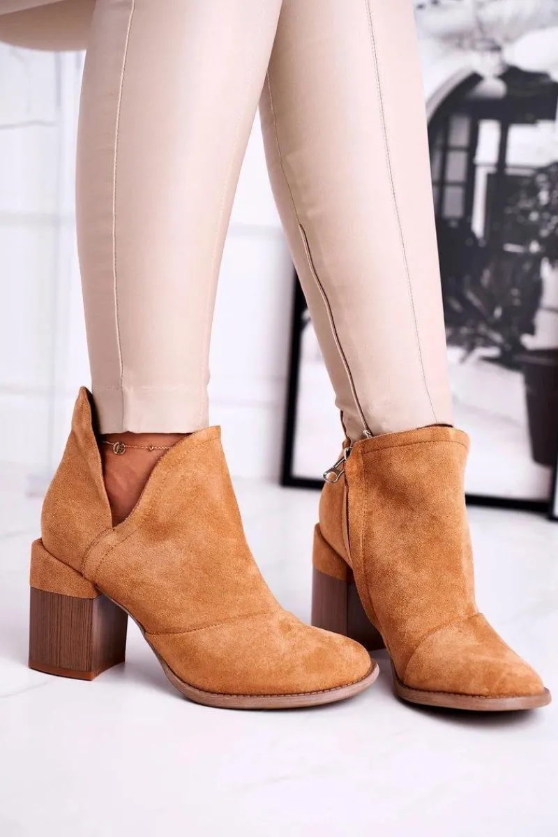 Online Damskie Botki Na Słupku Camel Wycięte Meliori Damskie Botki Na Słupku|Brązowe I Beżowe Botki