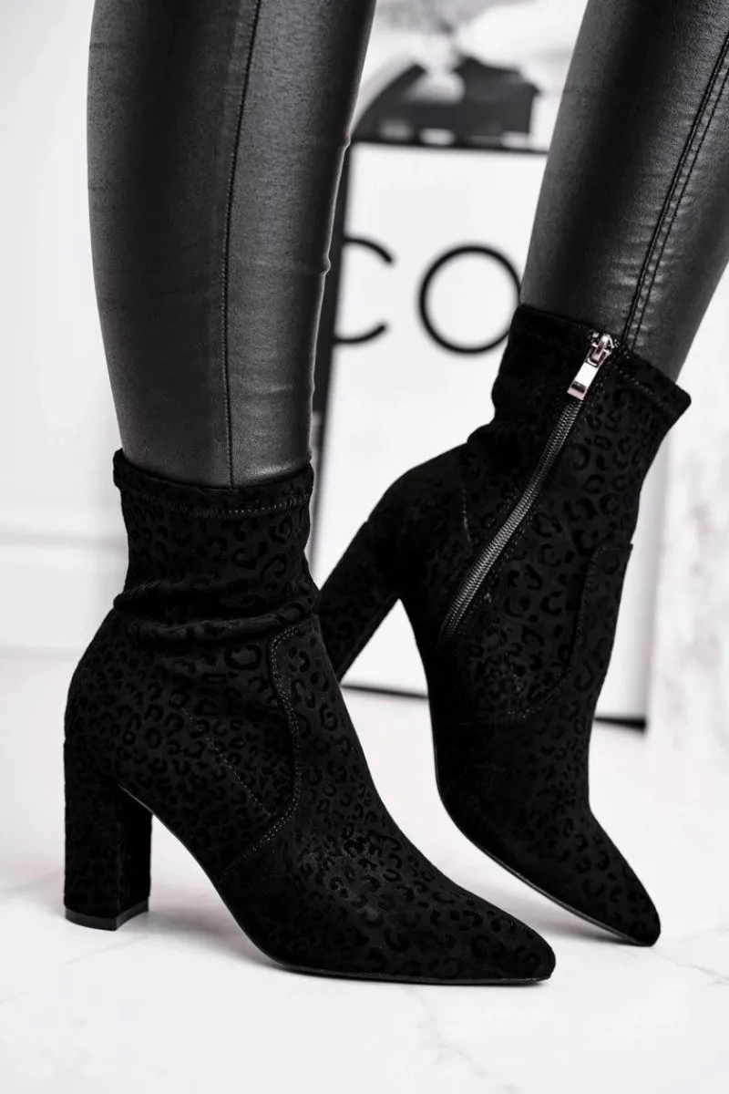 Online Damskie Botki Na Słupku Cętki Czarne Panther Damskie Botki Na Słupku|Czarne Botki