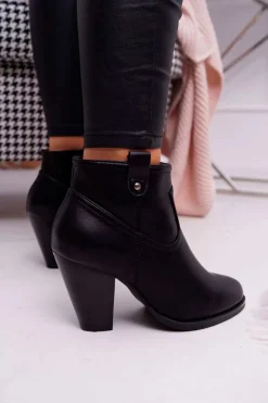 New Damskie Botki Na Słupku Czarne Memfis Damskie Botki Na Słupku|Botki Na Obcasie