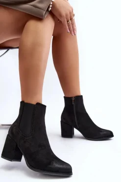 Outlet Boto Damskie Botki Na Słupku Czarne Arianti