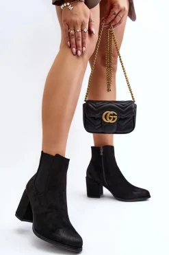 Outlet Boto Damskie Botki Na Słupku Czarne Arianti