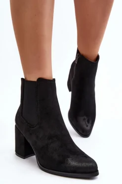 Outlet Boto Damskie Botki Na Słupku Czarne Arianti