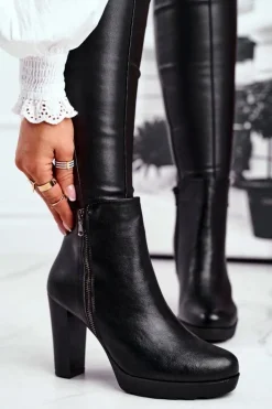 Sale Damskie Botki Na Słupku Czarne Eugene Damskie Botki Na Słupku|Czarne Botki