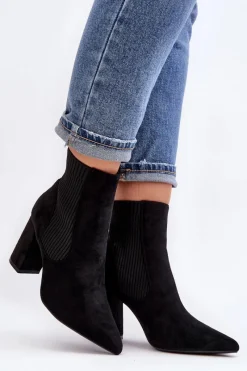 Outlet Boto Damskie Botki Na Słupku Czarne Tapara