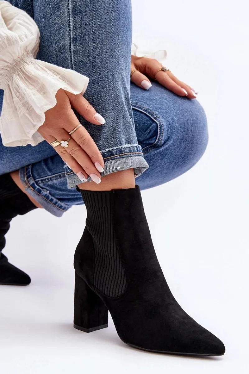 Outlet Boto Damskie Botki Na Słupku Czarne Tapara