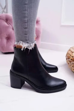 New Damskie Botki Na Słupku Czarne Duo Damskie Botki Na Słupku|Botki Zimowe Damskie