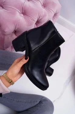 New Damskie Botki Na Słupku Czarne Duo Damskie Botki Na Słupku|Botki Zimowe Damskie