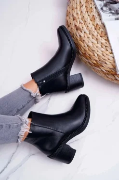 New Damskie Botki Na Słupku Czarne Duo Damskie Botki Na Słupku|Botki Zimowe Damskie