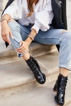 Botki Na Słupku|Czarne Botki>Damskie buty S.Barski Damskie Botki Na Słupku Lakierowane Czarne Do It Better