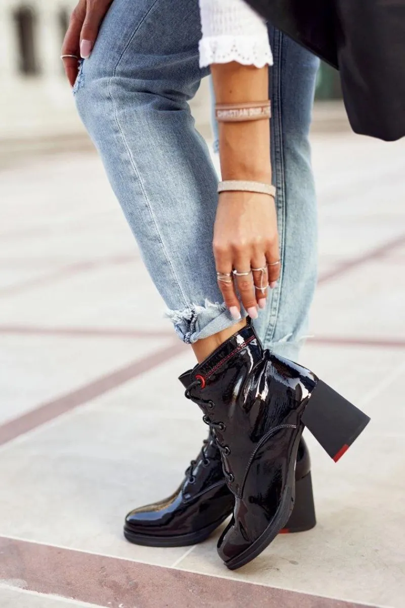 Botki Na Słupku|Czarne Botki>Damskie buty S.Barski Damskie Botki Na Słupku Lakierowane Czarne Do It Better