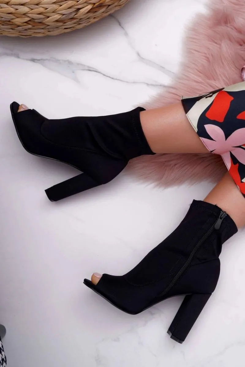 Sale Boto Damskie Botki Na Słupku Lycra Odkryte Palce Czarne First