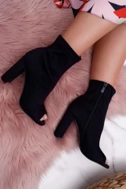 Sale Boto Damskie Botki Na Słupku Lycra Odkryte Palce Czarne First