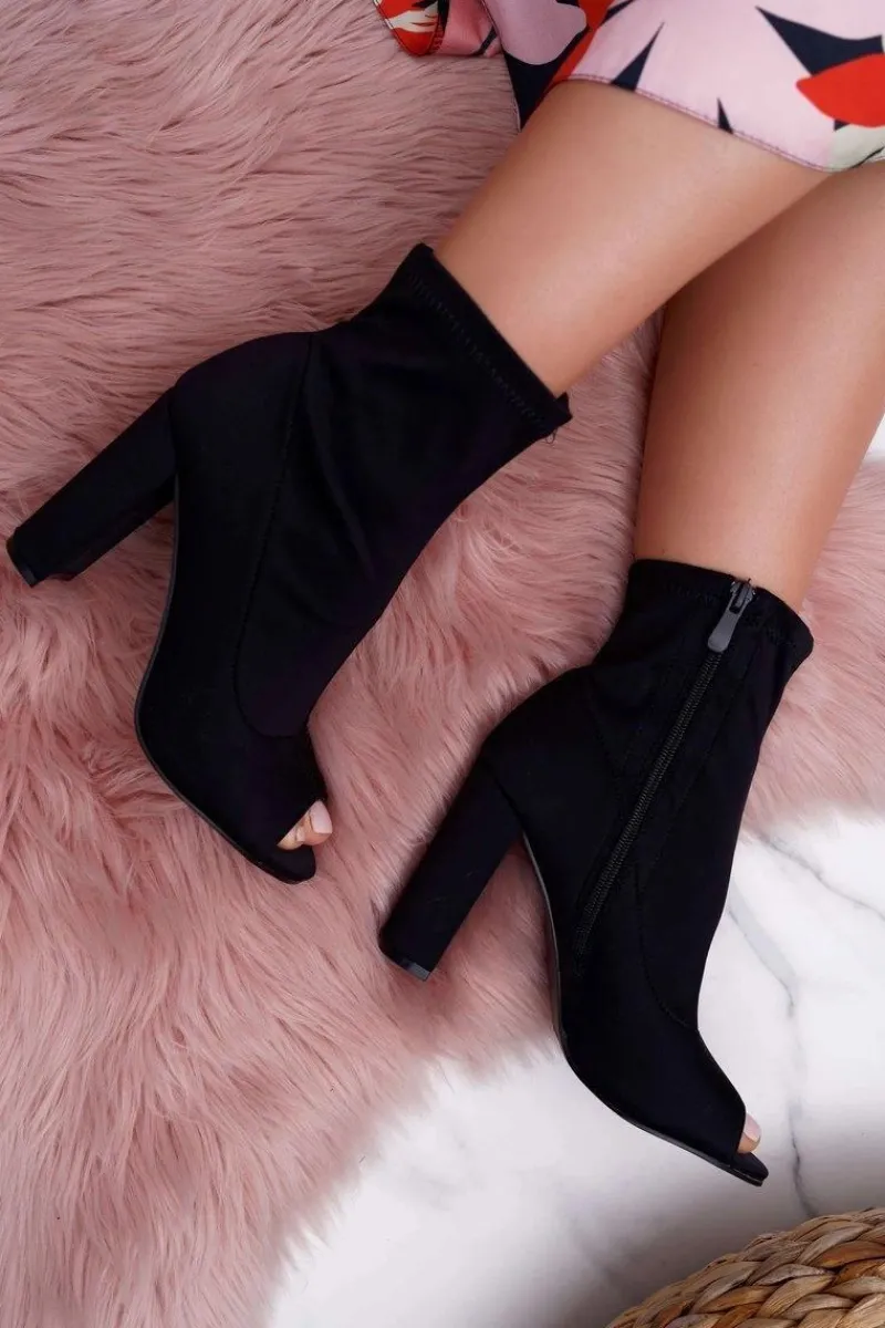 Sale Boto Damskie Botki Na Słupku Lycra Odkryte Palce Czarne First