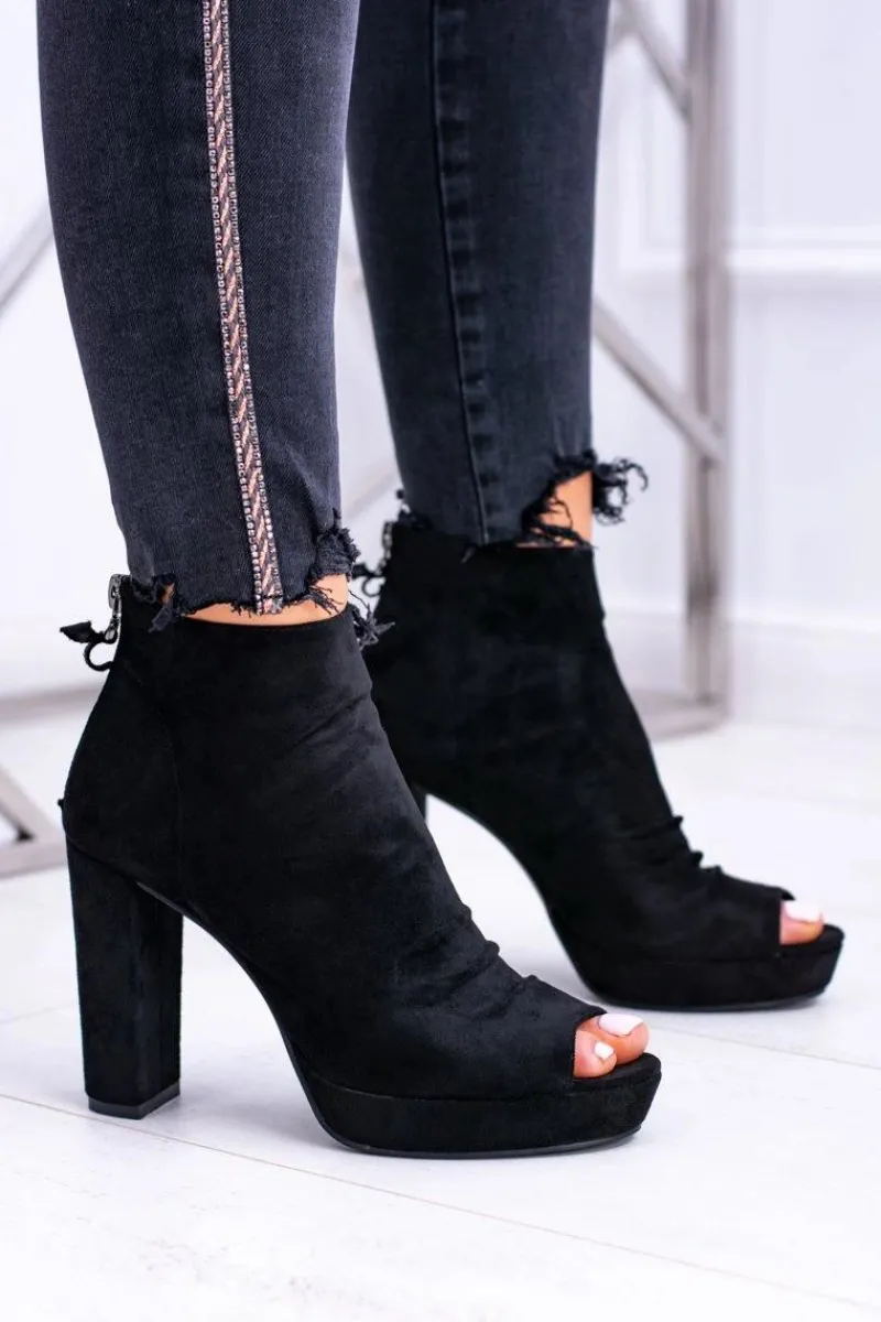 Outlet Boto Damskie Botki Na Słupku Odkryte Palce Czarne Temira